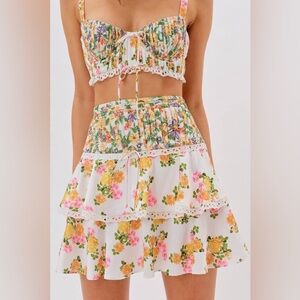 For Love And Lemons Floral Skirt Set in Pink and Yellow